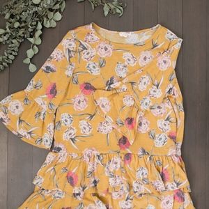 Mustard Floral Ruffle Top